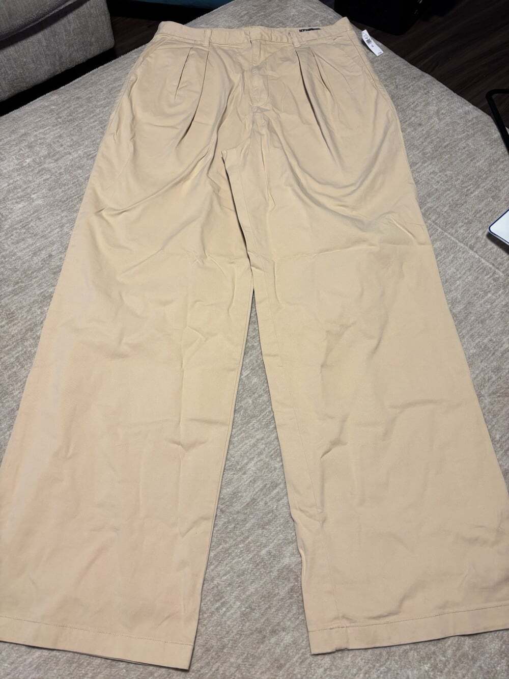 GAP Khaki Tan Pleated Wide Leg Trouser Pants Women's Size 14 Tall High Rise